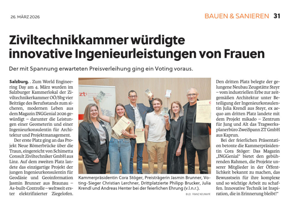 Bericht Pinzgauer Nachrichten - Ziviltechnikkammer würdigte innovative Ingenieurleistungen von Frauen